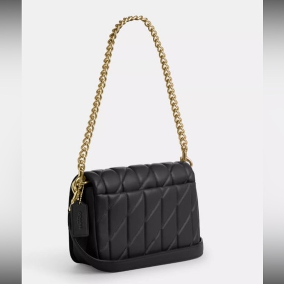 NWT！COACH QUINN SHOULDER BAG WITH QUILTING（COACH CY663）GOLD/BLACK fast shipping - Picture 10 of 12